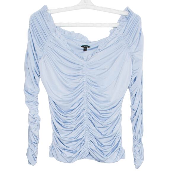 Express Top Off Shoulder Y2K Fairy Grunge Coquette Ballet 90s Ruched Blue Medium - Picture 1 of 5